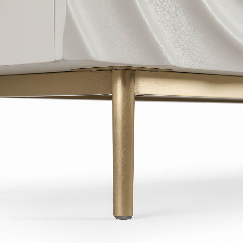 Imperial Pearl TV Stand — slim metal leg detail