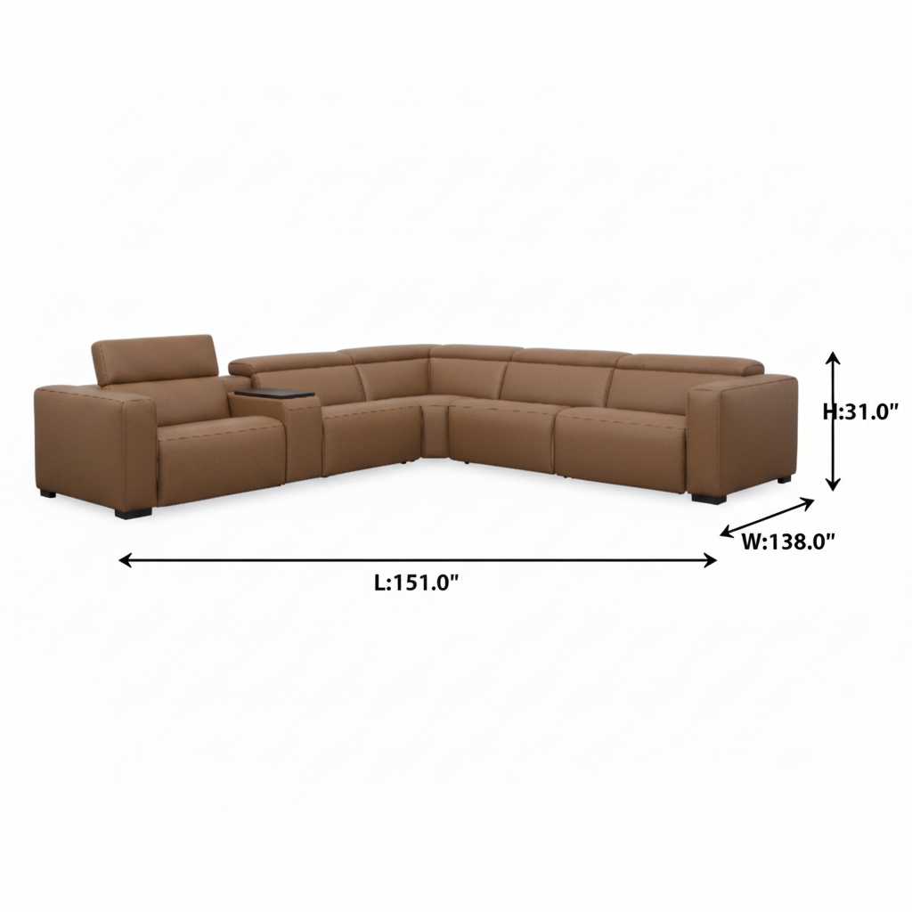 Isadorne Leather Sectional — dimensions diagram