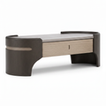 Iveronne Coffee Table in dark wood veneer with light wood drawer, left-front 45-degree view on white background