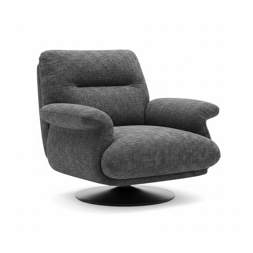Jasmorin Accent Chair with upholstered seating, a curved backrest, padded arms, and a black base on a white background.