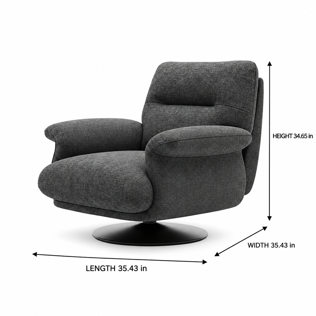 Jasmorin Accent Chair dimension diagram showing length 35.43 inches, width 35.43 inches, and height 34.65 inches.