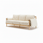 Jovarin Wood Sofa in ivory fabric and wood, right-front 45-degree view