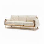 Jovarin Wood Sofa in ivory fabric and wood, wide right-front 45-degree view