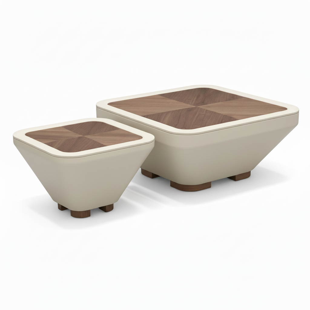 Kaldorin Coffee Table set with small side table, distinct left-near right-far 45 degree view