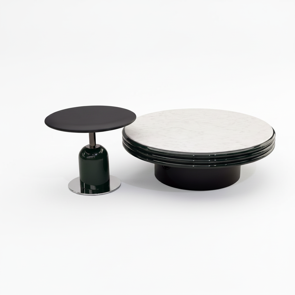 Kervelle Coffee Table set with left black side table, straight front view