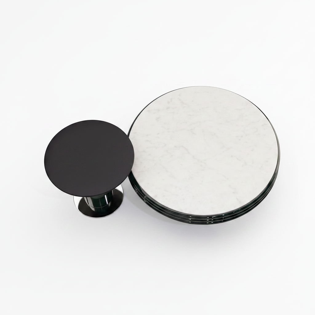 Kervelle Coffee Table set with left black side table, orthographic top view