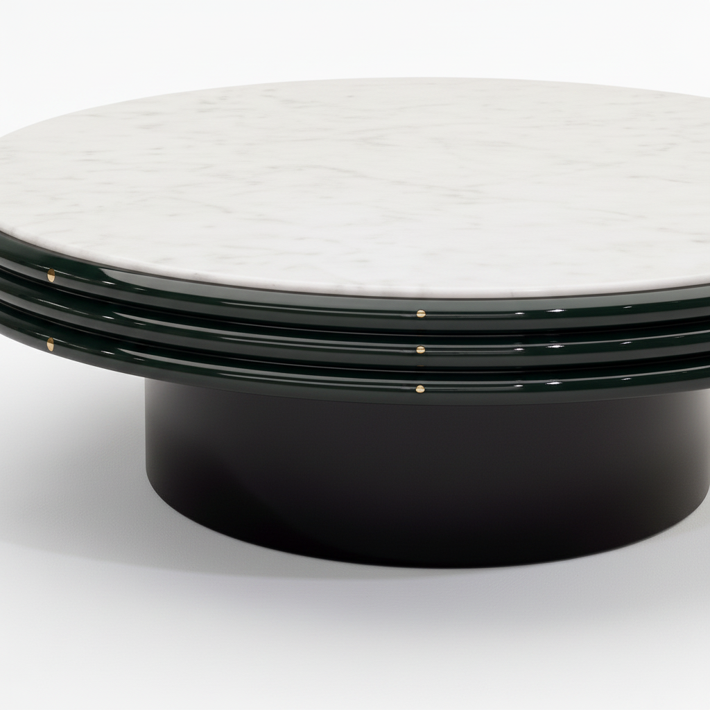 Kervelle Coffee Table main table layered black edge and gold fastener detail
