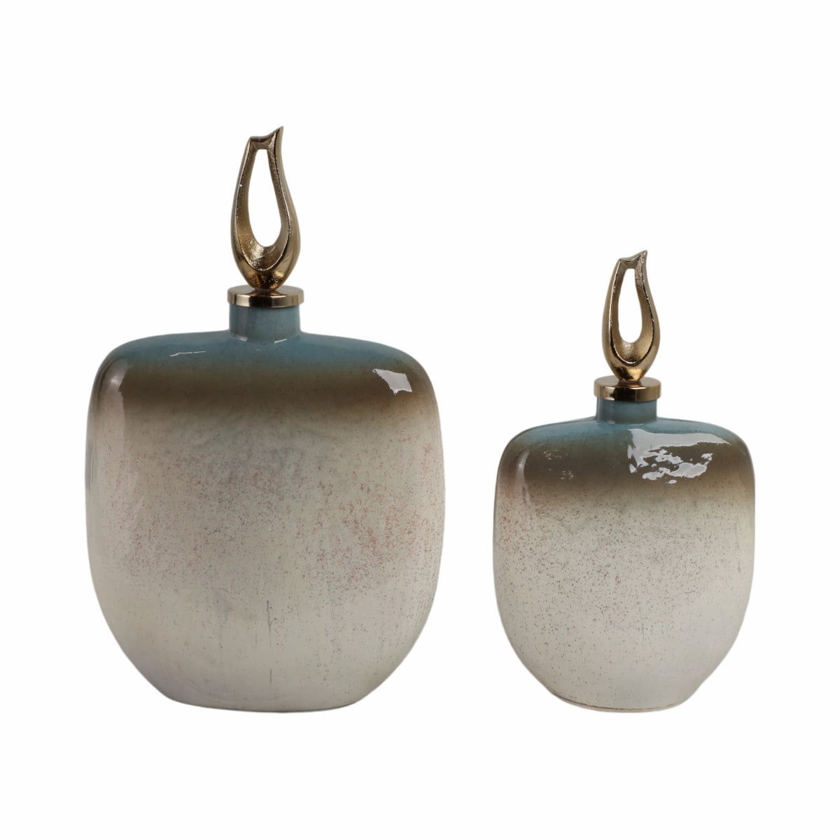 Davinford Set of 2 Blue Glass Vases — 18″