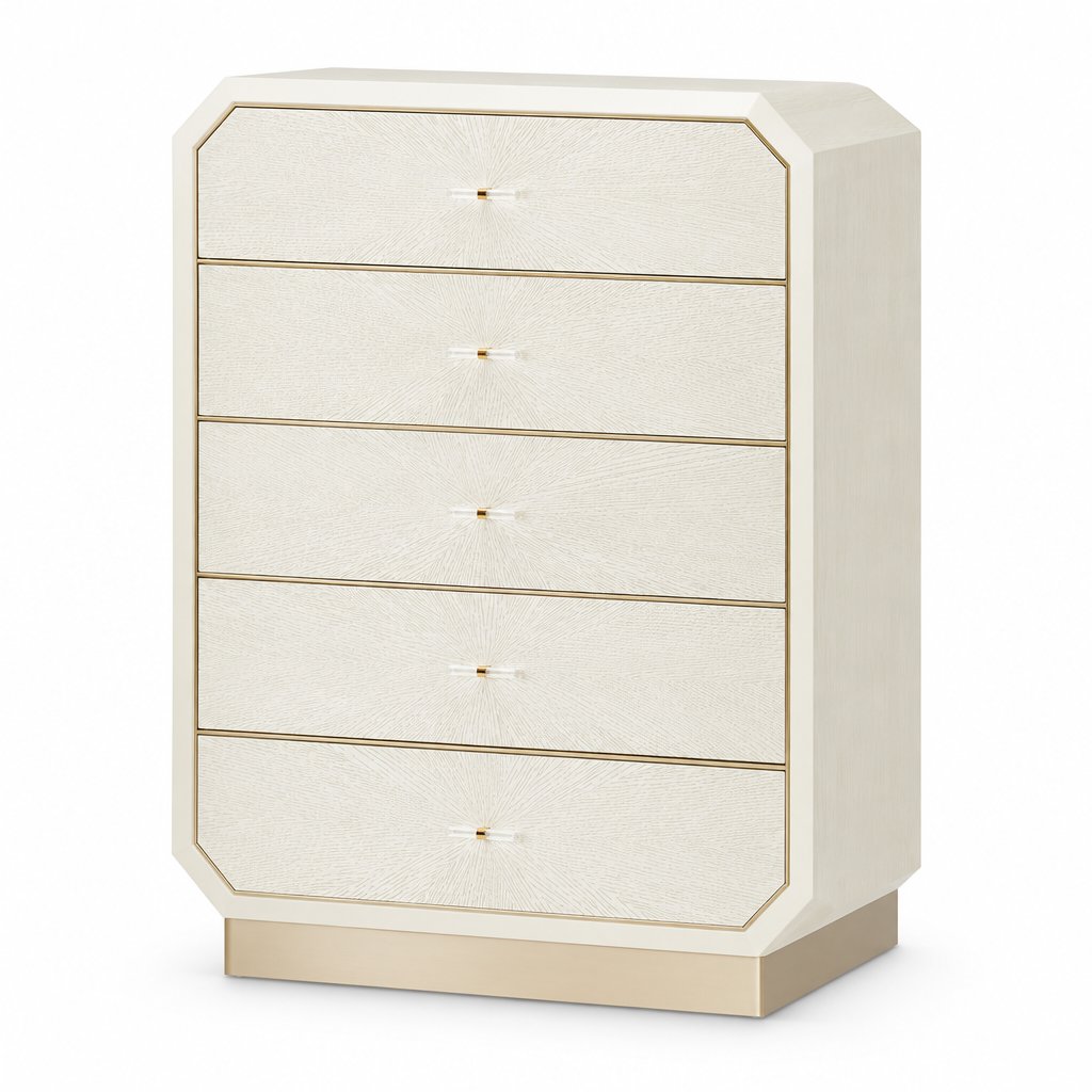 La Rachelle 5 Drawer Chest Medium Champagne — left side view