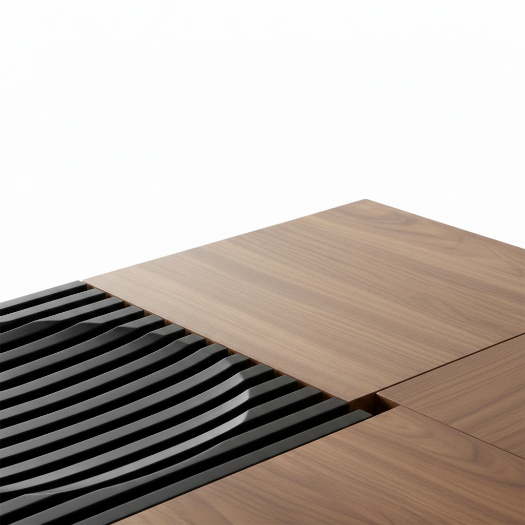 Marovessa coffee table light wood top and black slatted detail on white