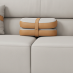 Merenza Sofa light grey leather seat cushion and tan bolster detail