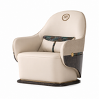 Navorre Accent Chair in cream upholstery with a patterned cushion and dark wood base on a white background