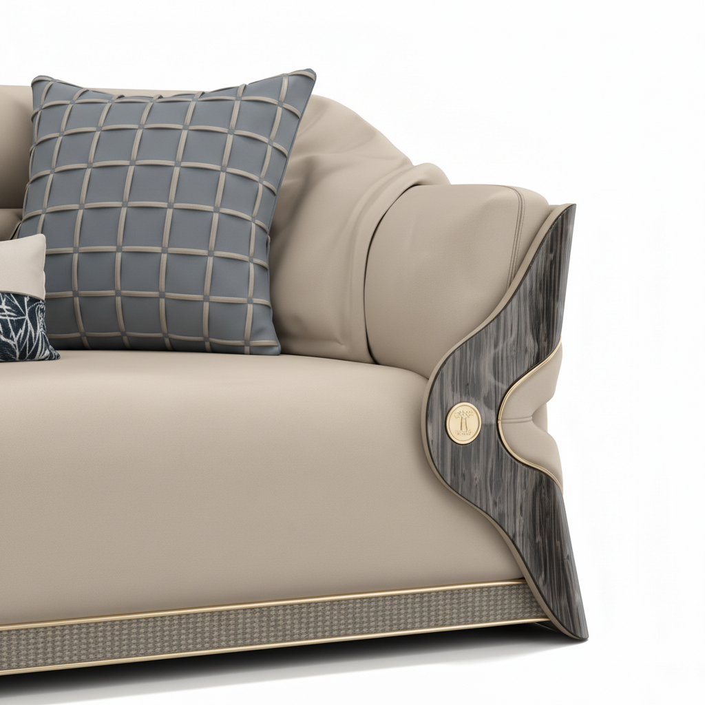 Navorre Loveseat 右侧木饰面与五金细节