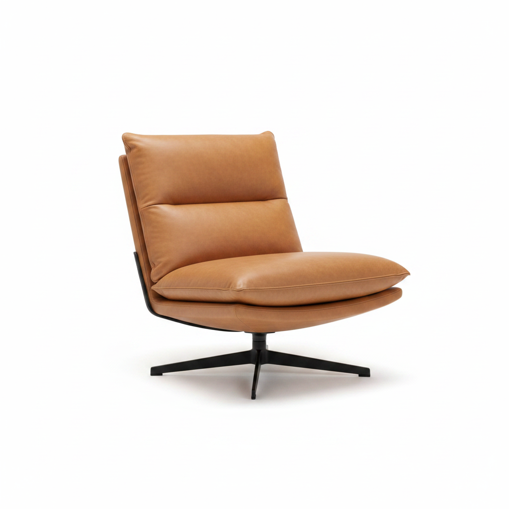 Novera Accent Chair with a cushioned seat, curved backrest, and sculptural five-star base on a white background.