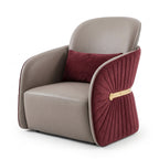 Olivane Accent Chair in leather with a solid wood and wood veneer frame on a white background