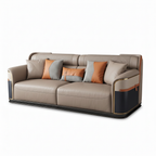Osseline Sofa in taupe leather, right-front 45-degree view with right side closest