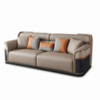 Osseline Sofa in taupe leather, close right-front 45-degree view with right side closest