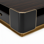 Palisandre Coffee Table rounded support and gold base connection detail