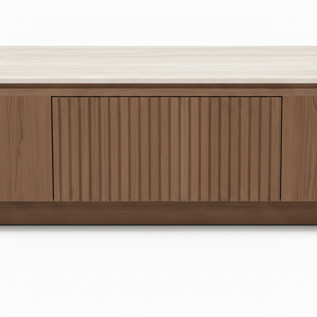 Perravelle Coffee Table central vertical slatted wood panel detail