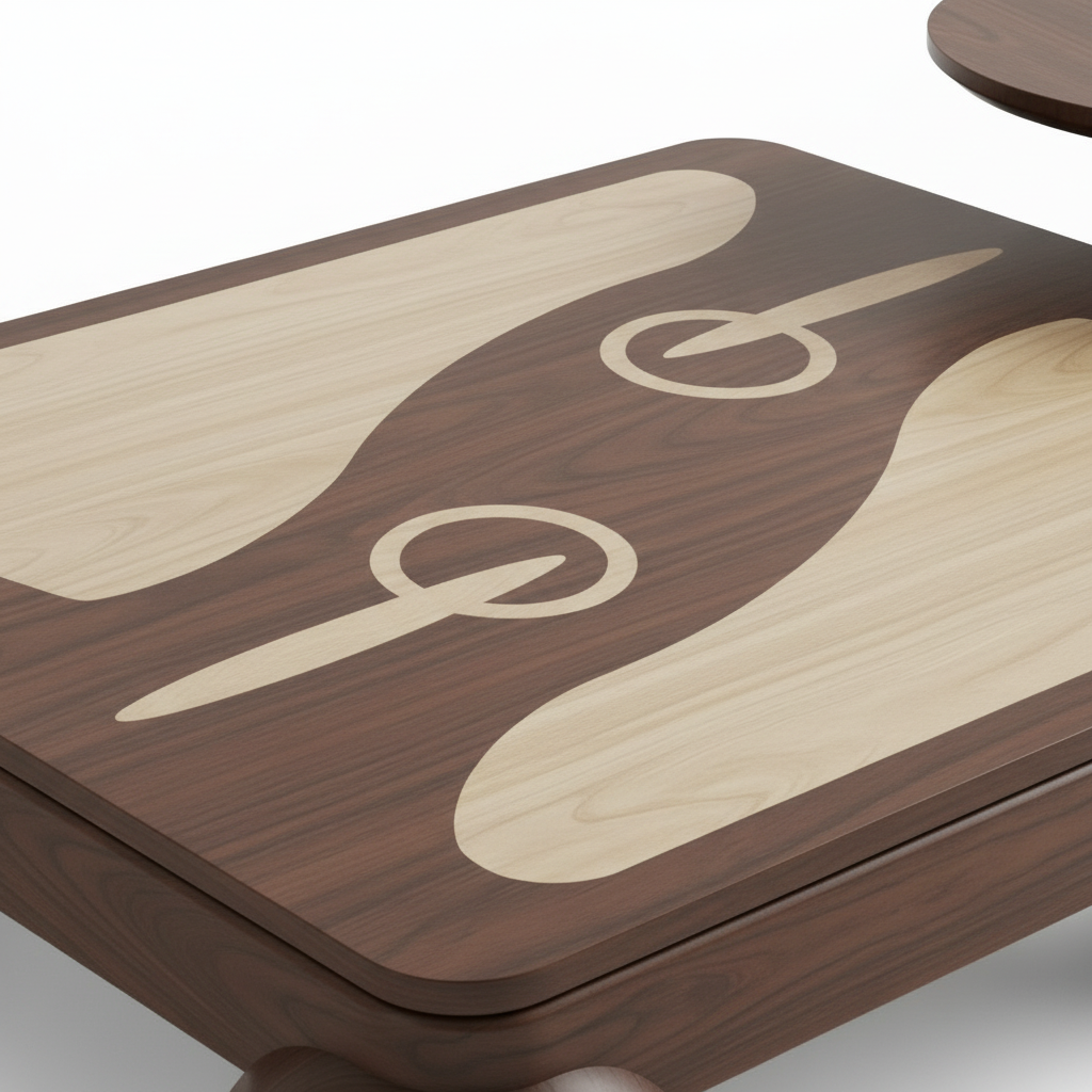 Pryselle walnut coffee table cream inlay and rounded edge detail