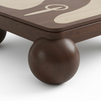 Pryselle coffee table rounded walnut leg and tabletop connection detail