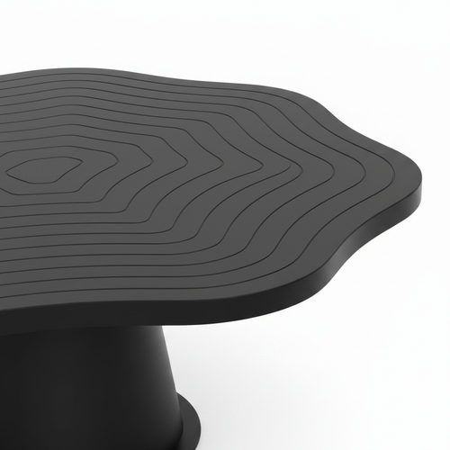 Quavaro black coffee table sculpted woodgrain tabletop edge detail