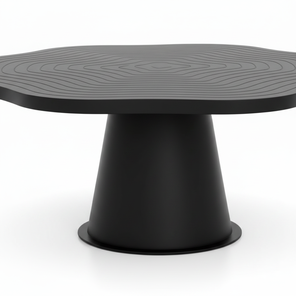 Quavaro black coffee table pedestal base and tabletop connection detail