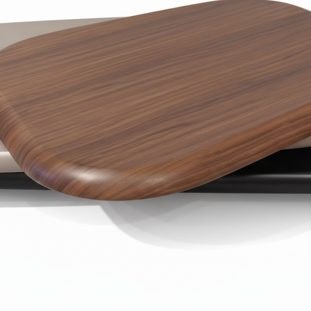 Rovique coffee table warm wood tabletop with rounded edge detail