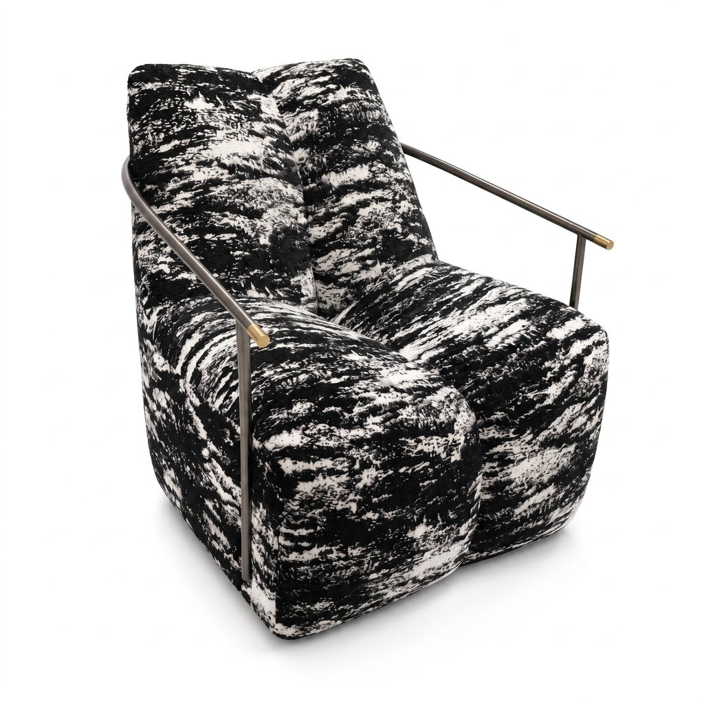 Sorellea Accent Chair with upholstered seating, a cushioned backrest, curved arms, and a metal frame on a white background.