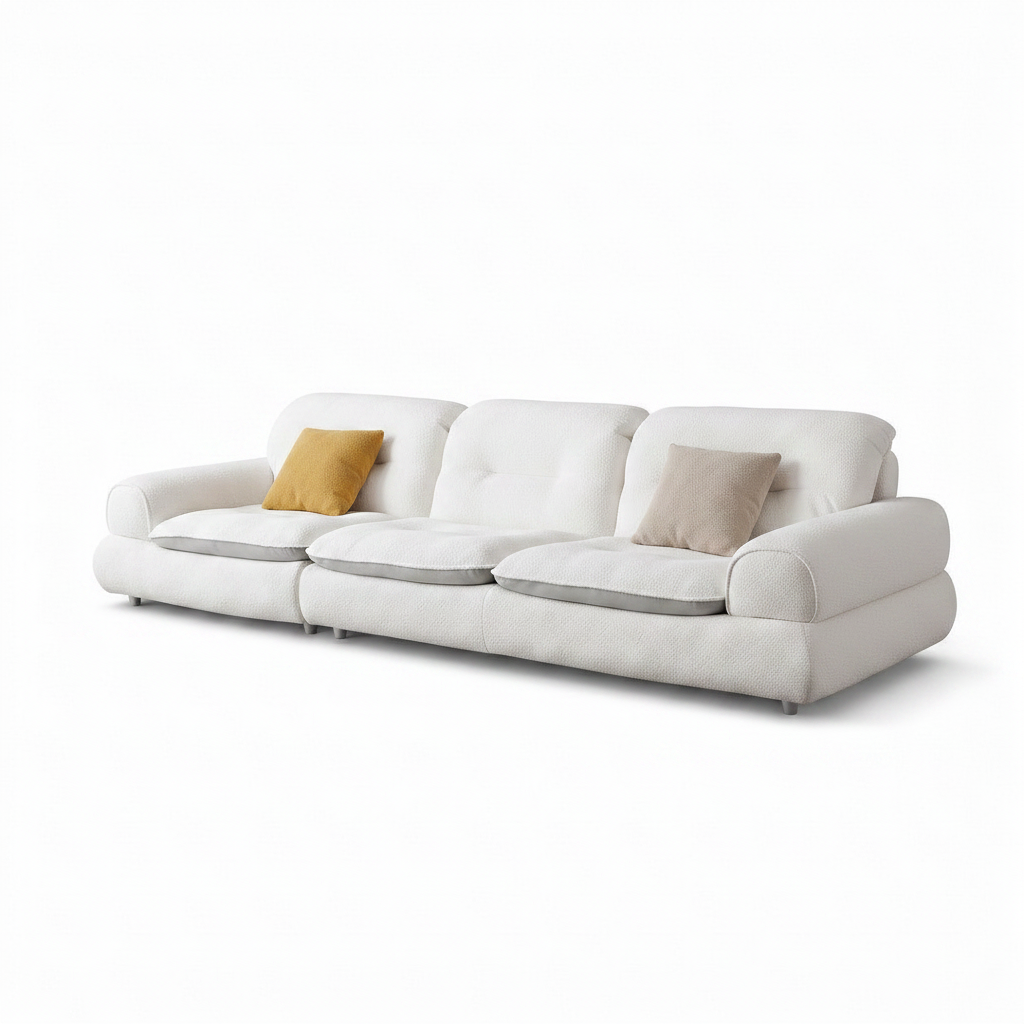 Tervano Sofa in white fabric, complete right-front 45-degree view