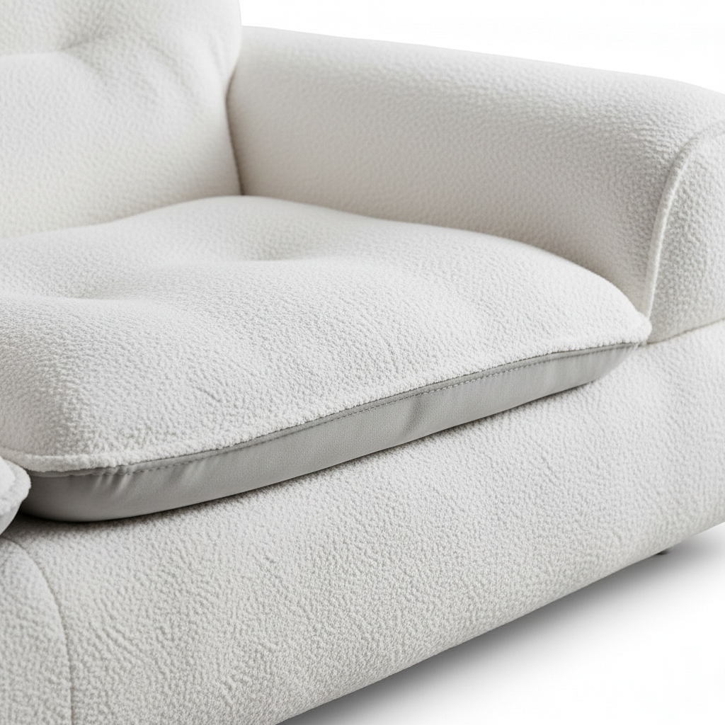 Tervano Sofa white fabric seat cushion seam and texture detail