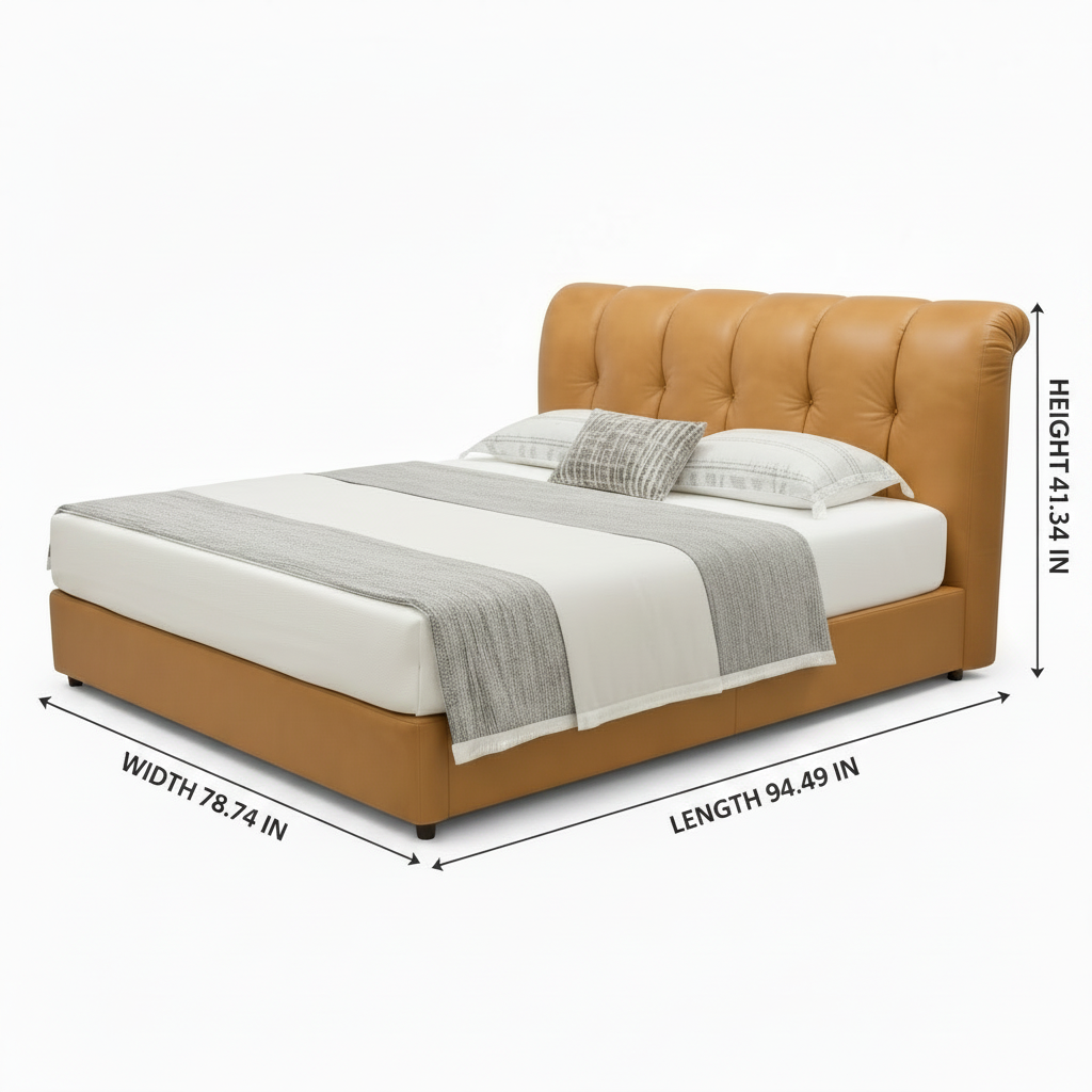 Trevain Bed dimension diagram showing Width 78.74 in, Length 94.49 in, and Height 41.34 in on a white background.