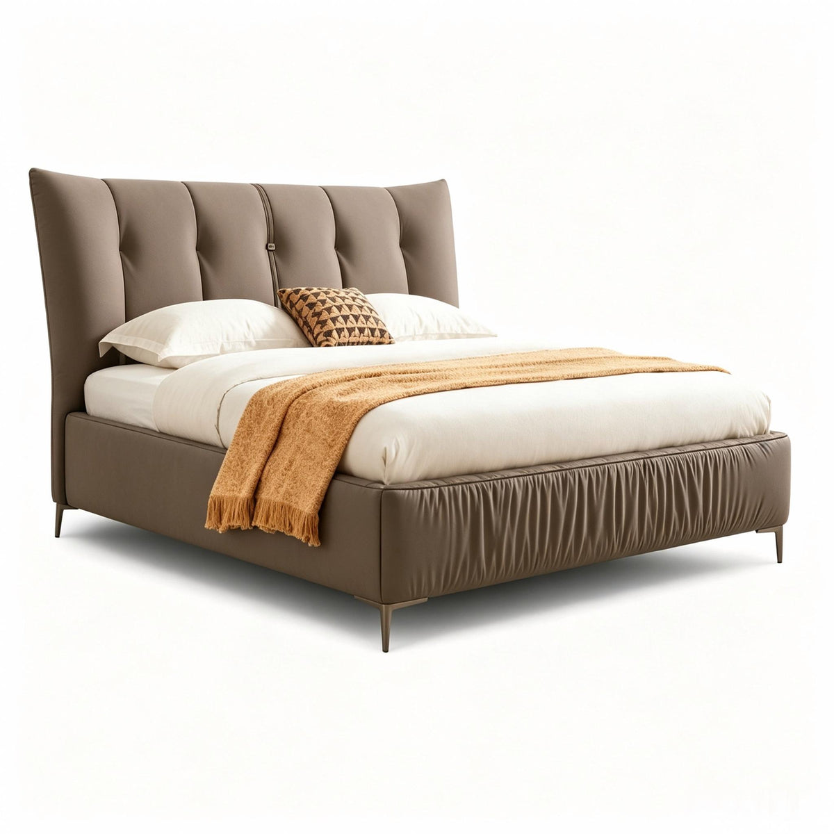 Urbane Bed three-quarter view with headboard on the left and footboard on the right on a white background