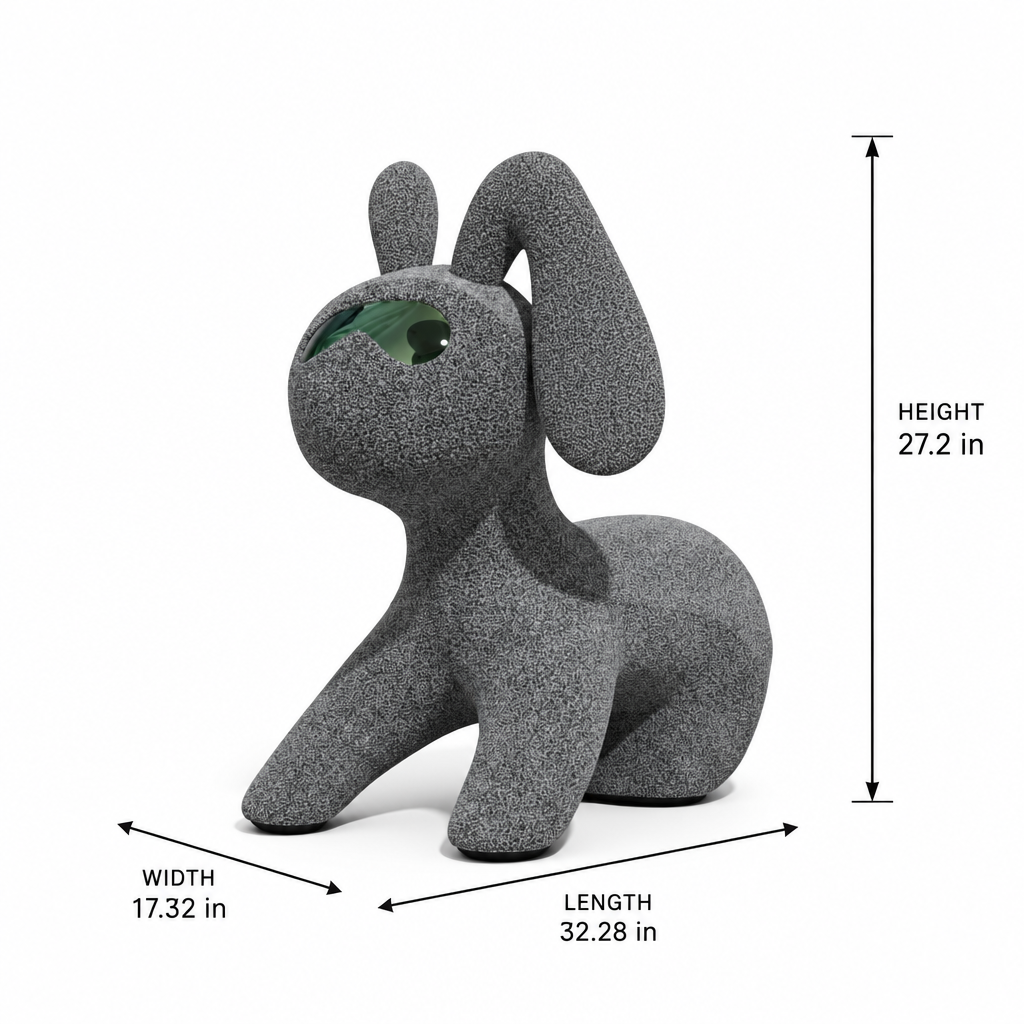 Uveran Rabbit Accent Chair dimension diagram showing head-to-tail length 32.28 inches, width 17.32 inches, and height 27.2 inches.