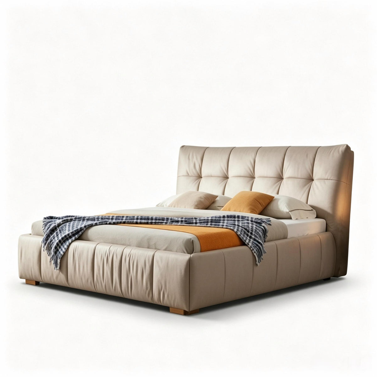 Valcourt Bed three-quarter view with headboard upper right and footboard lower left on a white background
