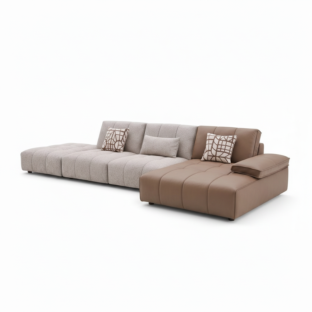 Varello Linen Sectional left chaise white background 45 degree view