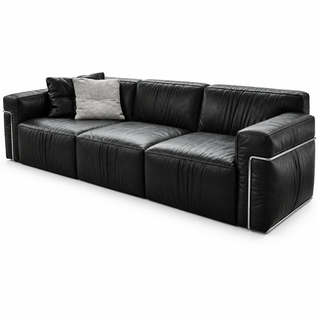 Waverly Leather Sofa right-front 45-degree view, closer angle