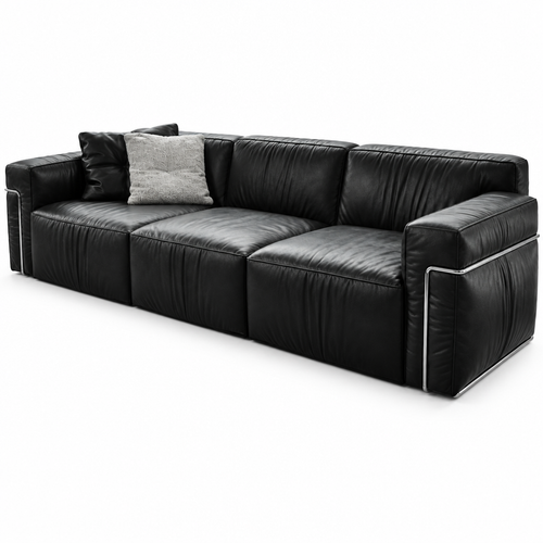 Waverly Leather Sofa right-front 45-degree view, closer angle