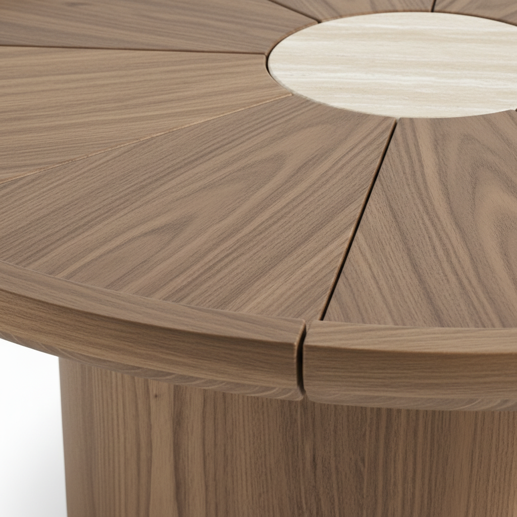 Close-up of the Westvale coffee table tabletop surface and finished edge profile on a clean white background.