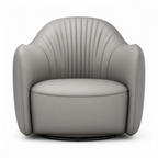 Yveron leather accent chair in light gray beige with fluted back, front view on white background
