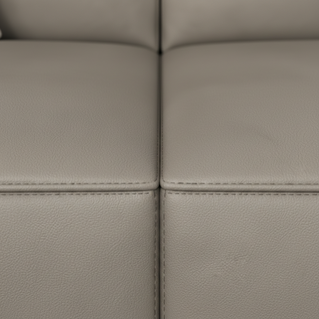Zorenne Sofa taupe leather seat cushion seam detail