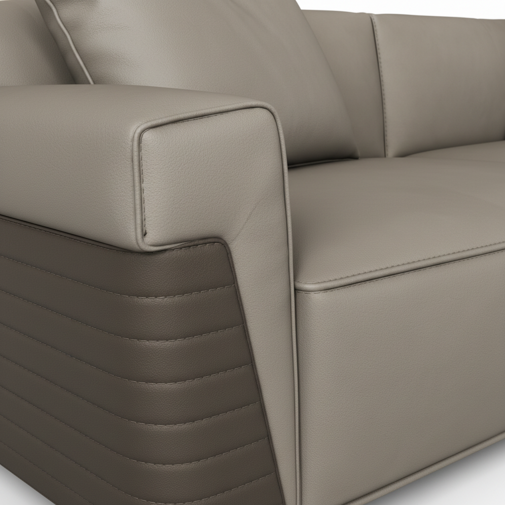 Zorenne Sofa ribbed dark taupe arm panel detail