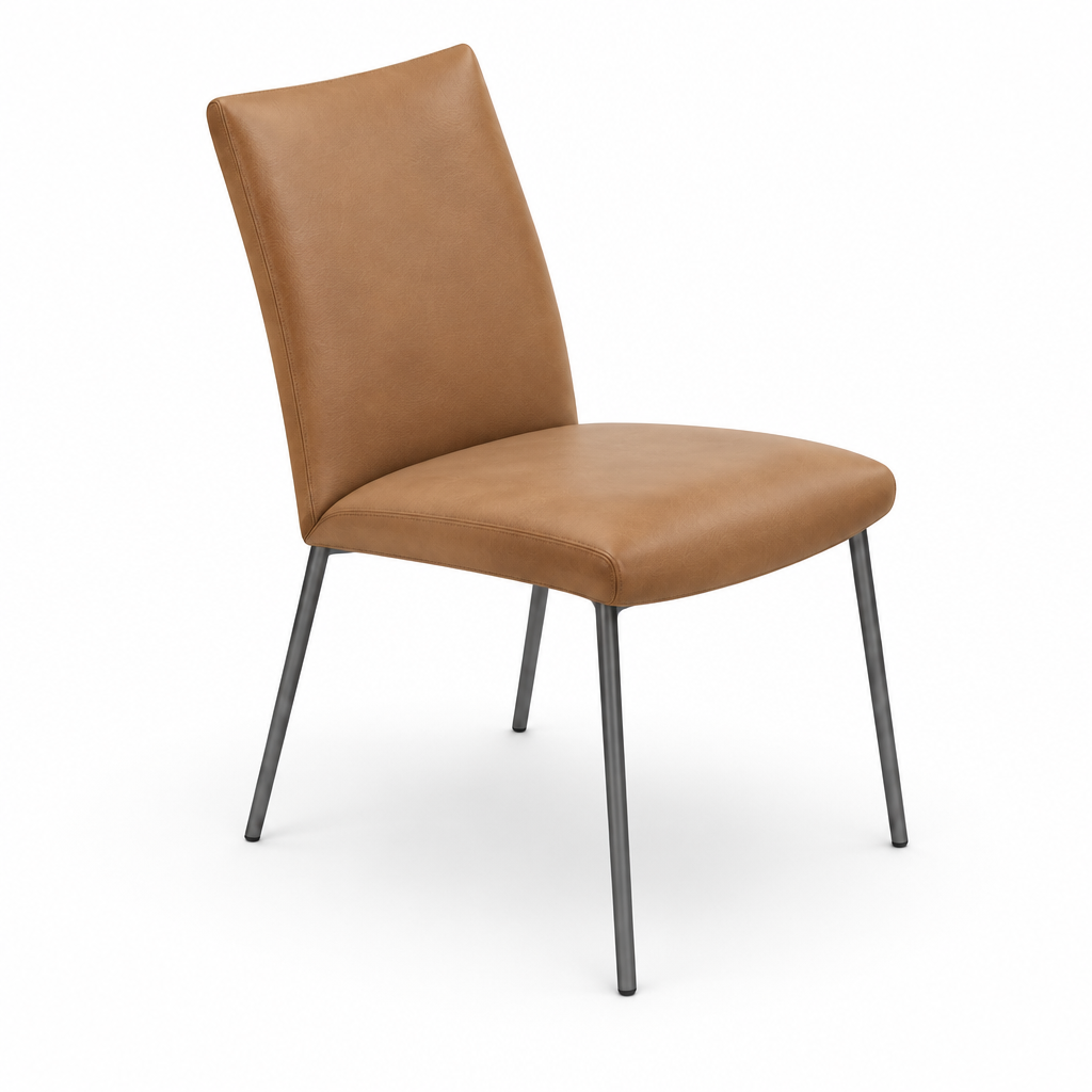 Adorienne Dining Chair in brown upholstery, right-facing 45-degree view