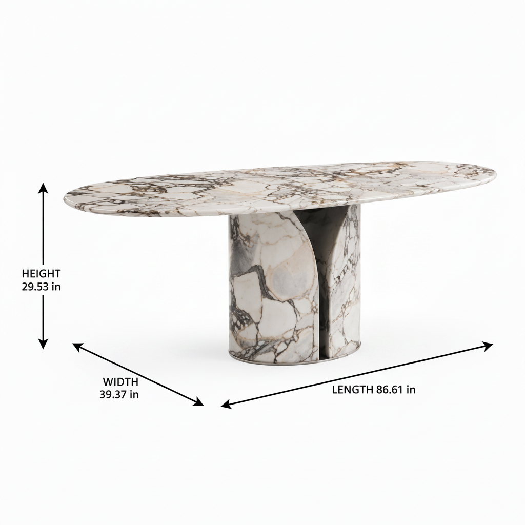 Alveron Marble Dining Table rectangular-style dimension diagram