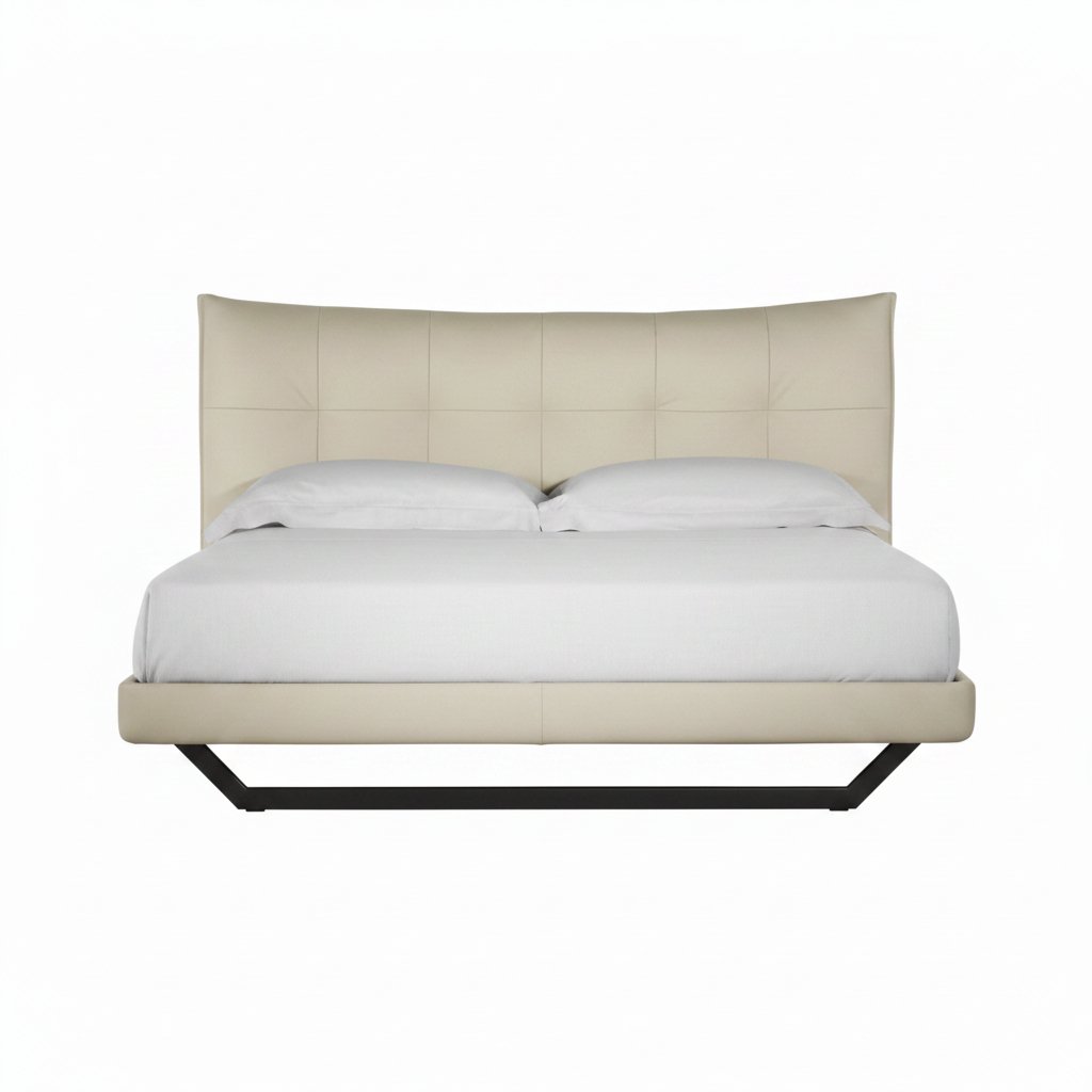 Amandelle Italian Leather Bed straight-on front view on a white background