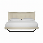 Amandelle Italian Leather Bed straight-on front view on a white background