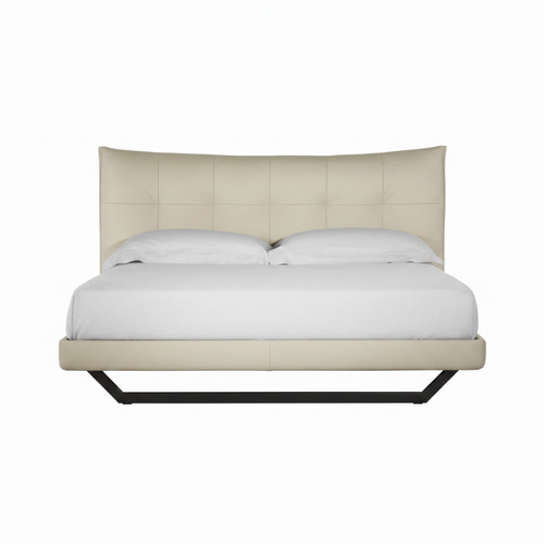 Amandelle Italian Leather Bed straight-on front view on a white background