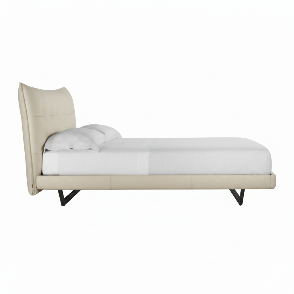 Amandelle Italian Leather Bed left-side view of the bed frame on a white background