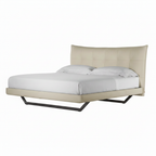 Amandelle Italian Leather Bed three-quarter view with footboard lower left and headboard upper right on a white background