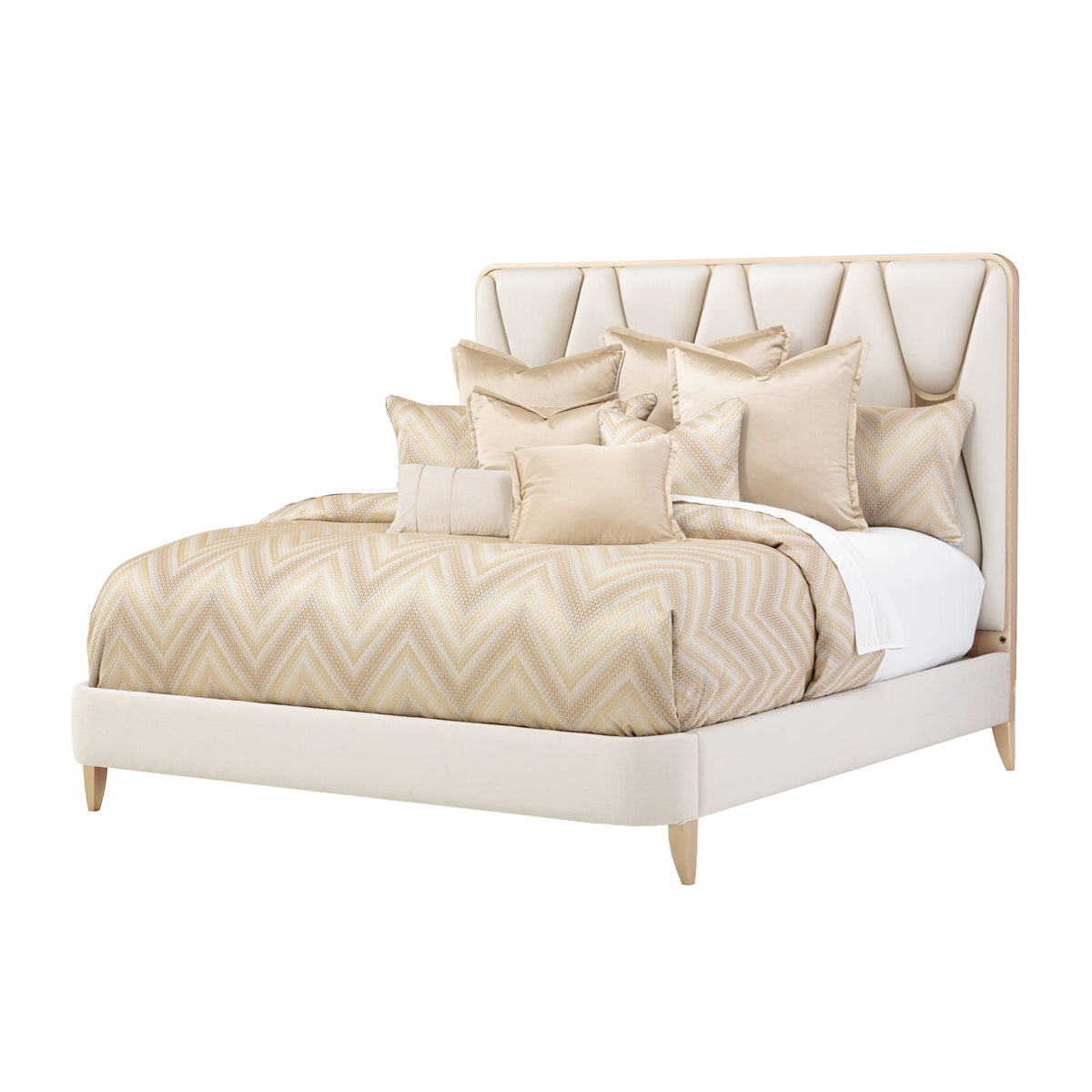 La Rachelle E.King Upholstered Panel Bed 3pc MediumChampagne — overall view